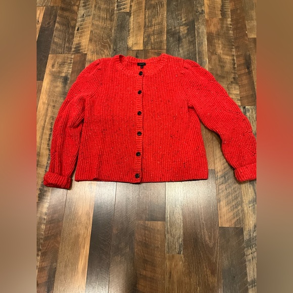 Talbots | PUFF SLEEVE CARDIGAN - TWEED Red Size Large - Picture 12 of 14
